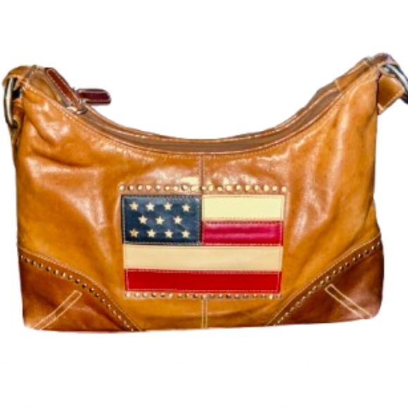 Western Heritage Studded Leather Handbag around Flag - Picture 3 of 10